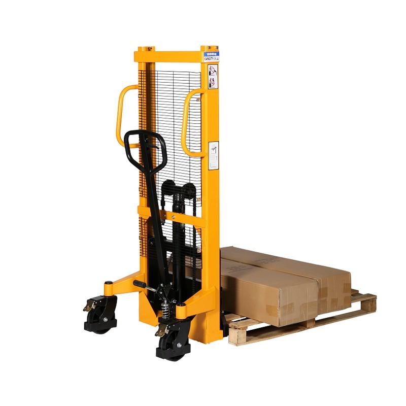 Apilador manual 1000kg Elevación rapida 1200mm horquillas bajas con mercancía