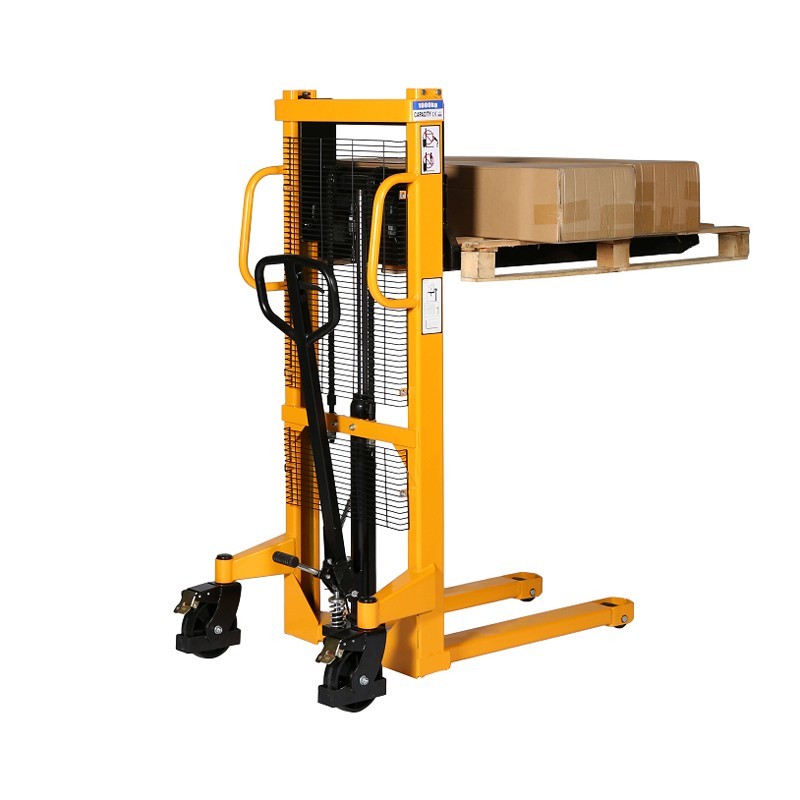 Apilador manual 1000kg Elevación rapida 1200mm horquillas altas con mercancía