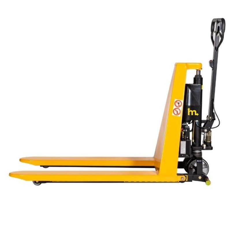 Vista de perfil del Transpaleta eléctrica de gran elevación monocilíndrica 680 mm horquilla baja