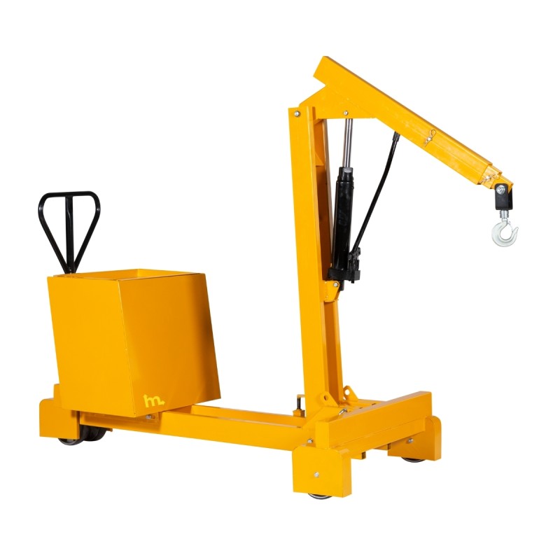 Vista delantera de 3/4 de la grúa taller con contrapeso 750kg - gancho posición baja