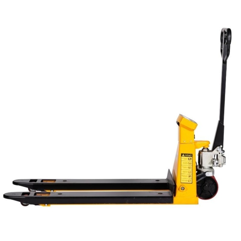 Vista de perfil de la transpaleta pesadora a batería 2000kg
