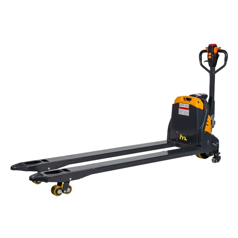Transpaleta eléctrica de litio 40Ah horquillas 1800mm - vista trasera de 3/4 - rodillos elevados