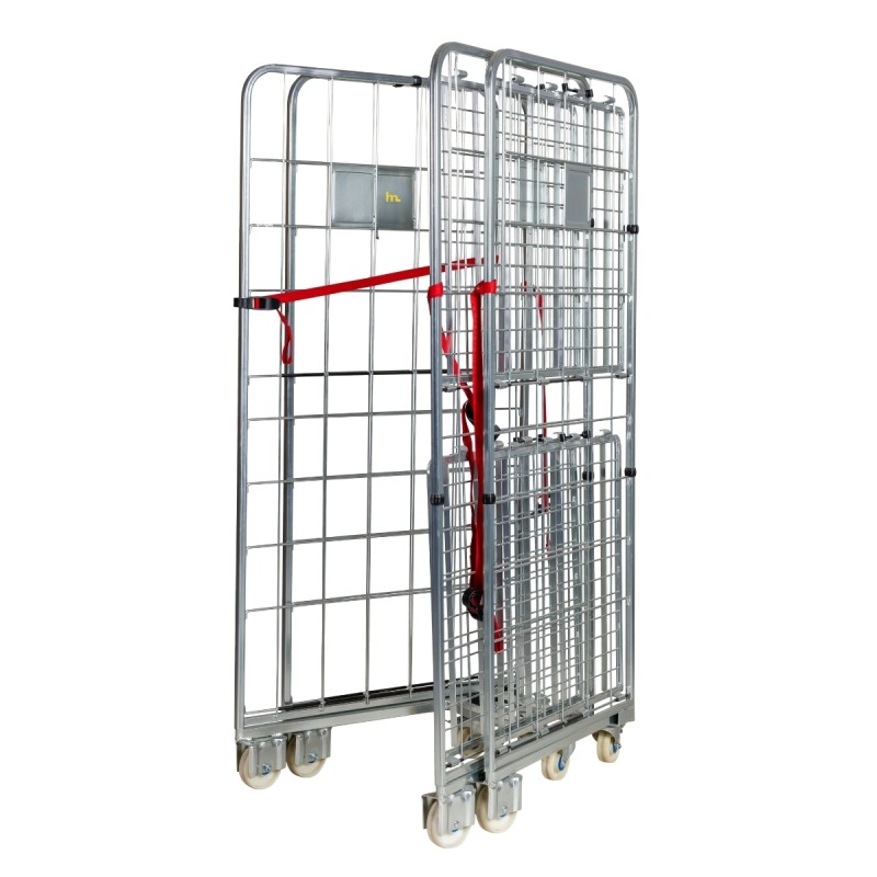 Roll container 2 laterales con  ruedas de nylon plegado y apilado