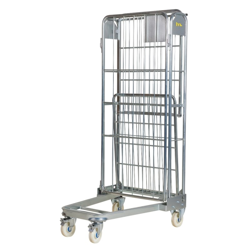 Roll container de 3 laterales 900 mm con ruedas de nylon plegado