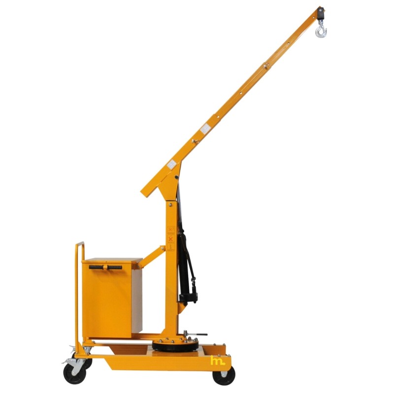 Vista de perfil de la Grúa de taller rotativa con contrapeso Capacidad 550 kg completamente desplegada