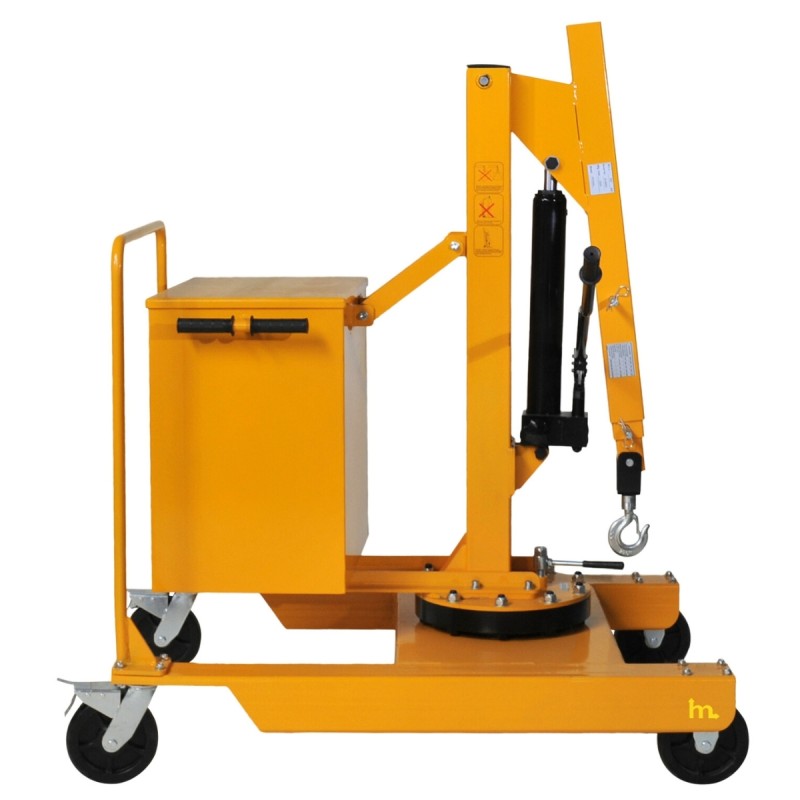 Vista completa de la grúa de taller rotativa hidráulica 550 kg con el brazo bajado