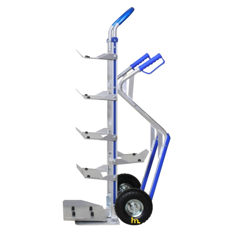 Vista de perfil de la Carretilla portabotellas - 200kg - ruedas neumáticas - palas desplegadas