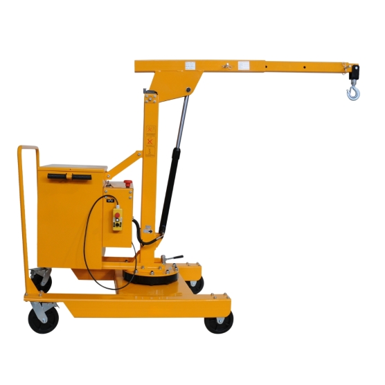 Vista de perfil de la Grúa de taller con contrapeso de elevación eléctrica Capacidad 550 kg con el brazo desplegado Vista de perfil de la Grúa de taller con contrapeso de elevación eléctrica Capacidad 550 kg con el brazo desplegado