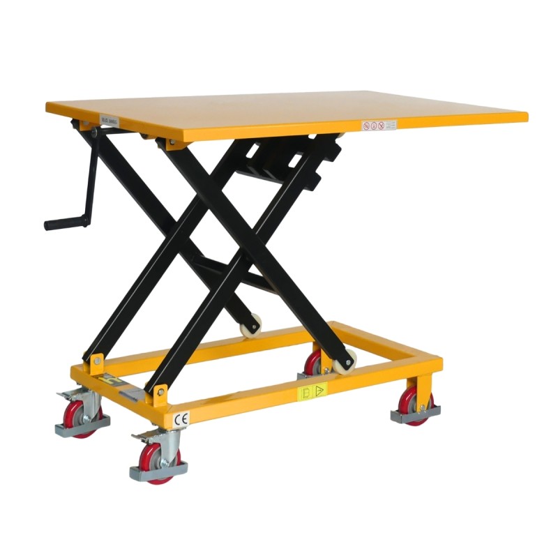Vista general de la mesa elevadora con manivela 300 kg plataforma 1150 x 750 mm
