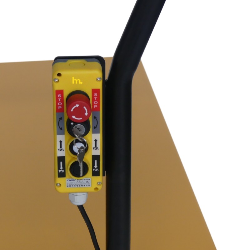 Vista de la mesa elevadora móvil semieléctrica 1000 kg - plataforma: 1200 x 800 mm