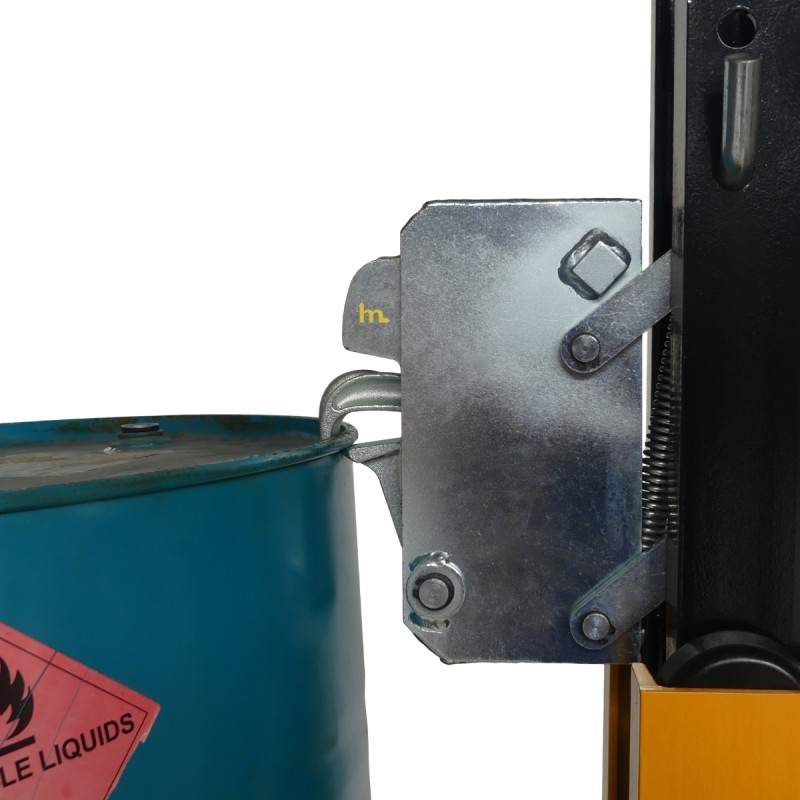 Vista de la pinza del elevador de barriles hidráulico 450 kg