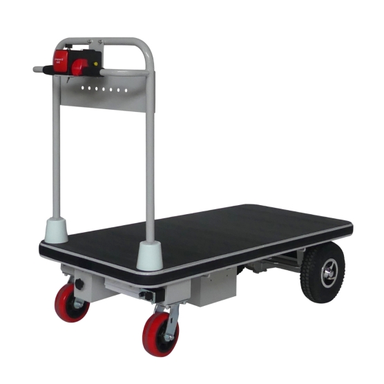 Vista general del carro de plataforma motorizado bandeja 1280 x 630 mm - 400 kg Vista general del carro de plataforma motorizado bandeja 1280 x 630 mm - 400 kg