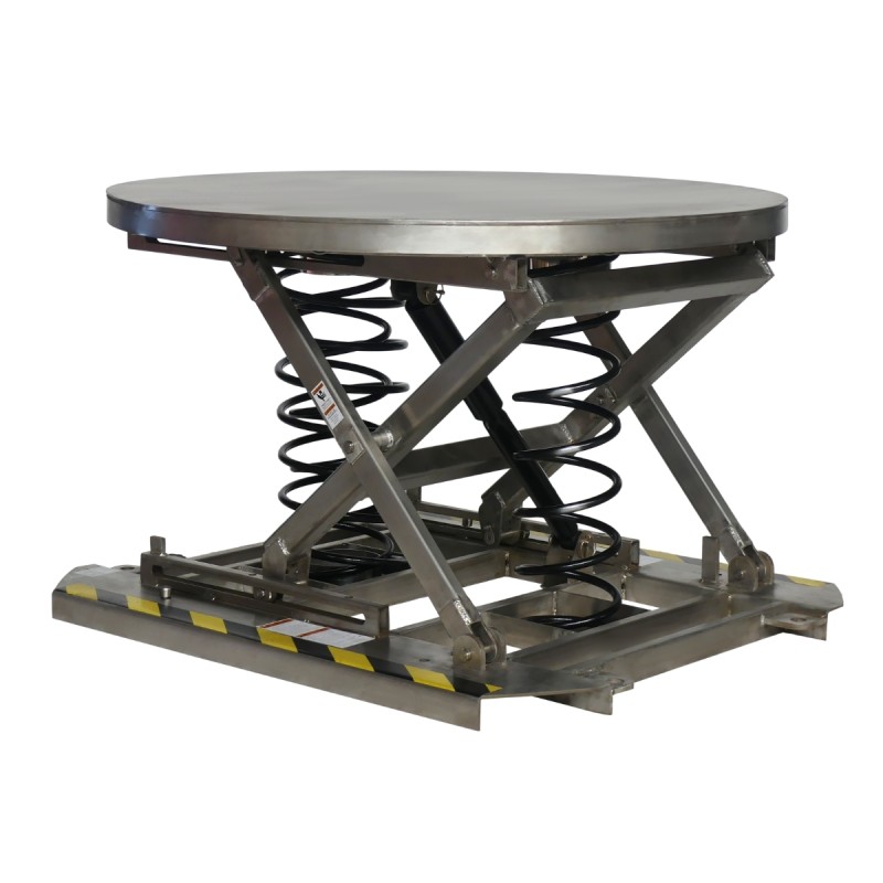 Vista general de la mesa elevadora manual giratoria de nivel constante INOX 2000 kg Plataforma cerrada