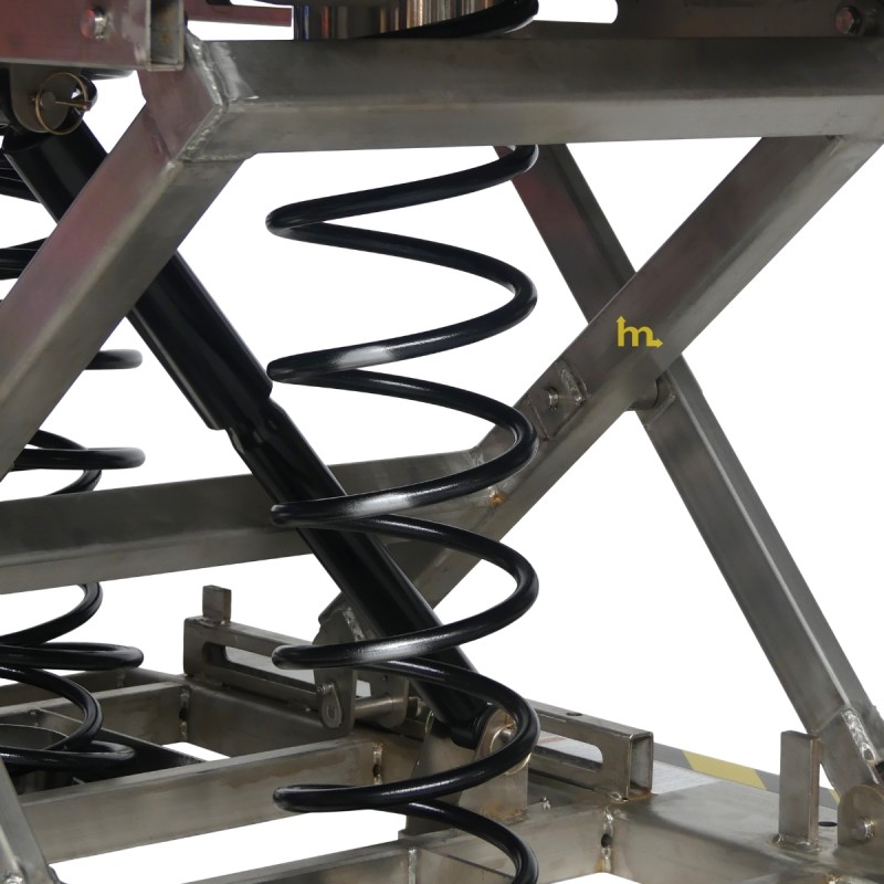 Vista de la estructura de la mesa elevadora manual giratoria de nivel constante INOX 2000 kg Plataforma cerrada