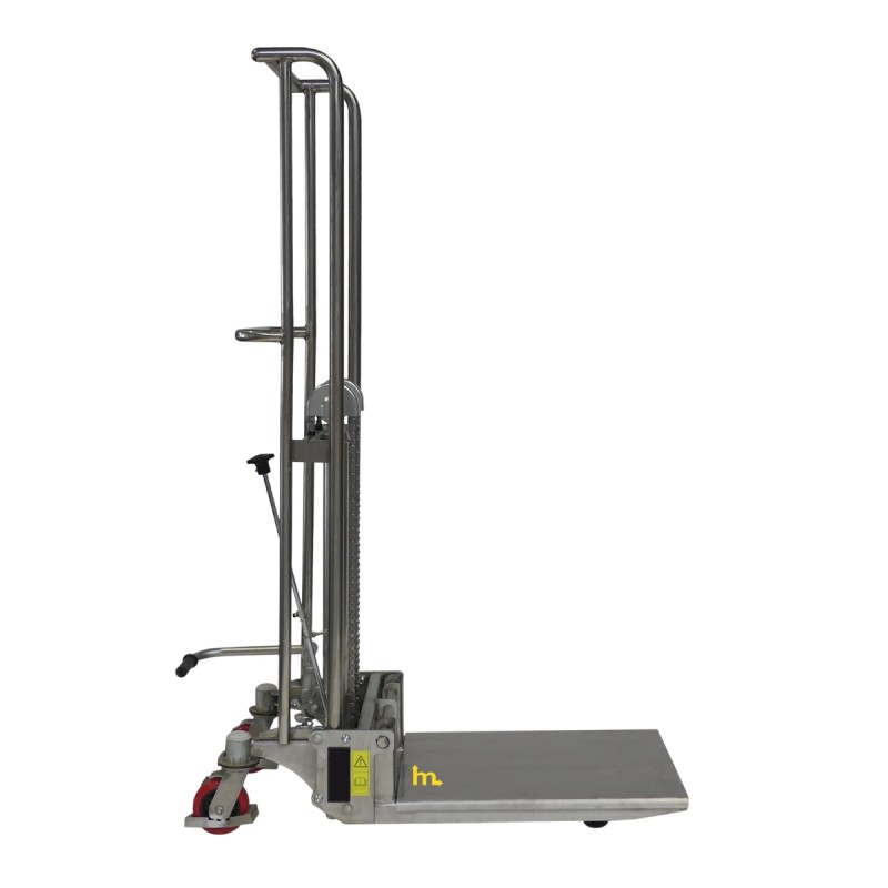 Vista de perfil del apilador Inox 400 kg - Elevación 1500 mm