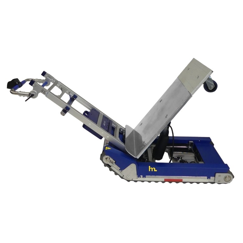 Vista de perfil de la Carretilla para subir escaleras eléctrica de oruga - 420 kg desplegada
